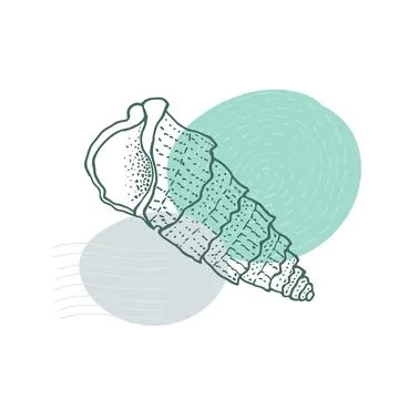 Hand-drawn seashell spiral with a texture of many dots. Stock Illustration