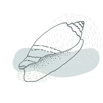 Hand-drawn seashell spiral with a texture of many dots. Stock Illustration