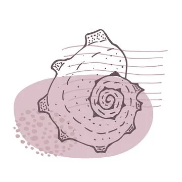 Hand-drawn seashell spiral with a texture of many dots. Stock Illustration