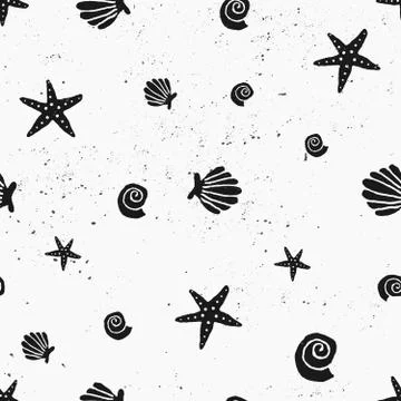 Hand Drawn Seashells Seamless Pattern Stock Illustration