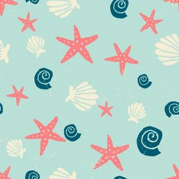 Hand Drawn Seashells Seamless Pattern Stock Illustration