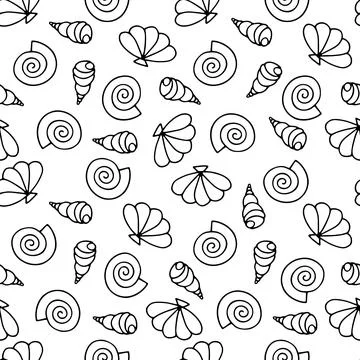 Hand drawn Seashells seamless pattern. Cartoon snails Stock Illustration