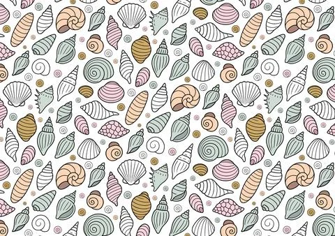 Hand drawn seashells vector seamless pattern Illustrazione stock