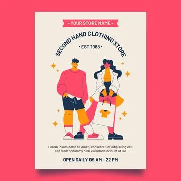 Hand drawn second hand clothing store flyer Stock Illustration