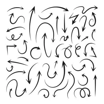 Hand drawn Set of Arrow Elements in Doodle Style Stock Illustration