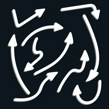 Hand drawn Set of Arrow Elements in Doodle Style isolated on dark background 스톡 일러스트