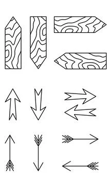 Hand drawn set of arrows indicating the direction. Doodle scetch. Stock Illustration