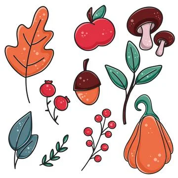 Hand drawn set autumn elements for creating designs Illustrazione stock