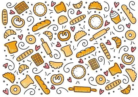 Hand drawn set of bakery and baking elements. Vector illustration. Stock Illustration