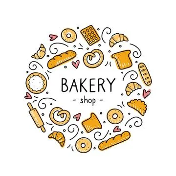 Hand drawn set of bakery and baking elements. Vector illustration. Stock Illustration