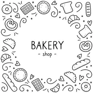 Hand drawn set of bakery and baking elements. Vector illustration. 스톡 일러스트