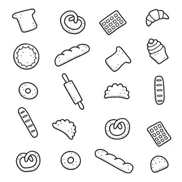 Hand drawn set of bakery and baking elements. Vector illustration. Stock Illustration