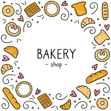 Hand drawn set of bakery and baking elements. Vector illustration. Stock Illustration