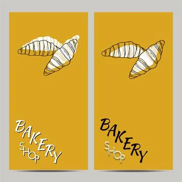 Hand drawn set of bakery shop poster with croissant. Design sketch element fo Stock Illustration