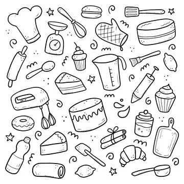 Hand drawn set of baking and cooking elements Stockillustratie