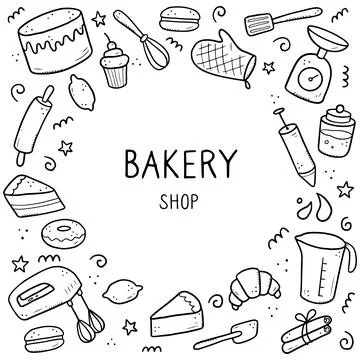Hand drawn set of baking and cooking tools Stock Illustration