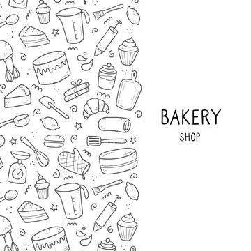 Hand drawn set of baking and cooking tools Stock Illustration