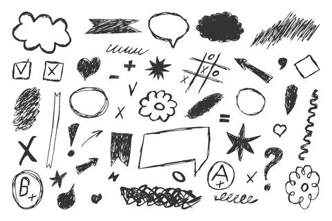 Hand drawn set of black doodle elements isolated on white background. Colle.. イラスト素材