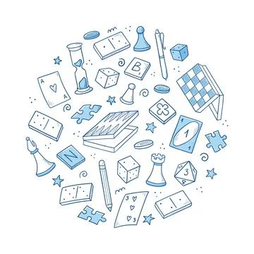 Hand drawn set of board game element Stock Illustration