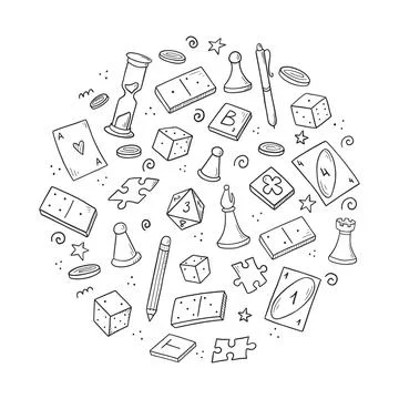 Hand drawn set of board game element Stock Illustration