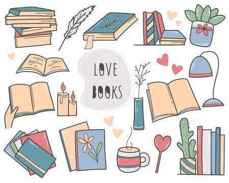 Hand drawn set for book lovers Stock Illustration