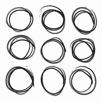Hand drawn set of border and frame for design use. Vector doodle oval or circ Stock Illustration