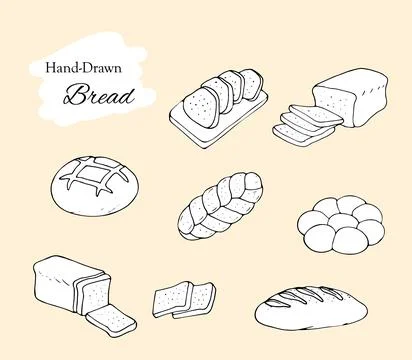 Hand drawn set of bread Stock Illustration