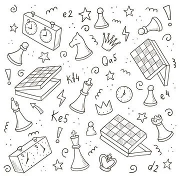 Hand drawn set of cartoon chess Stock Illustration