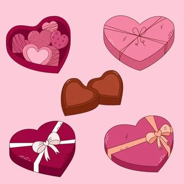Hand drawn set of chocolates in a box for Valentine day. Design elements for  Illustrazione stock