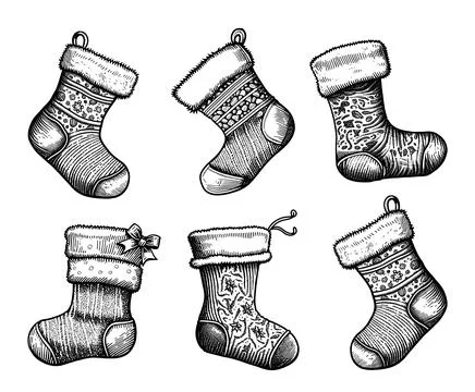 Hand drawn set of Christmas socks. Stock Illustration