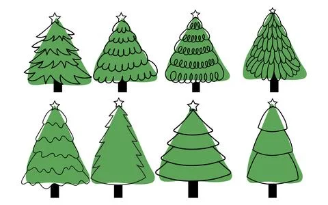 Hand drawn set of Christmas trees. Holiday background. Abstract. Drawing fore Stock Illustration