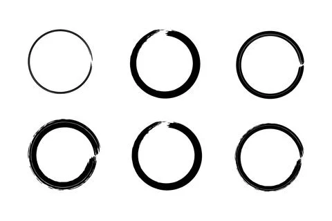 Hand-drawn set of circle ink brush strokes illustrating the Zen enso Stock Illustration