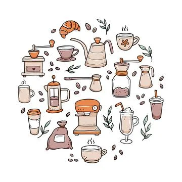 Hand drawn set of coffee elements doodle Stock Illustration