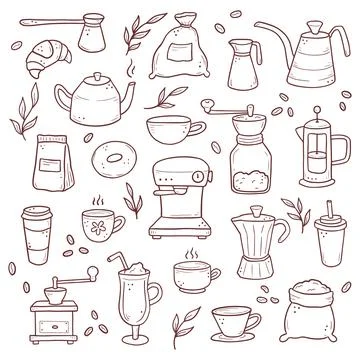 Hand drawn set of coffee elements doodle Stock Illustration