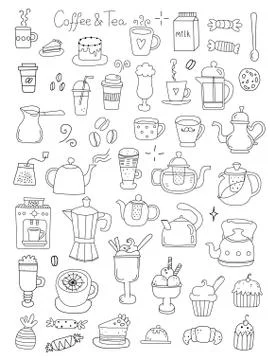 Hand Drawn Set Coffee Vector Illustration Breakfast Stock-Illustration