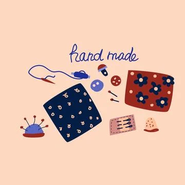 Hand drawn set of craft needlework - sewing tools Stock Illustration