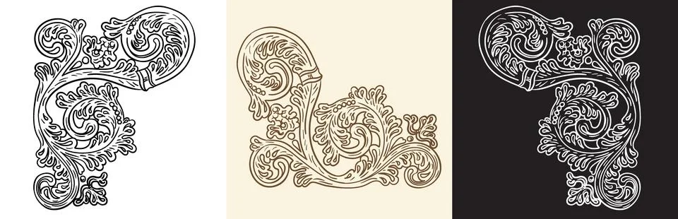 Hand drawn set of decorative corner ornament vector cut out illustration Stock Illustration