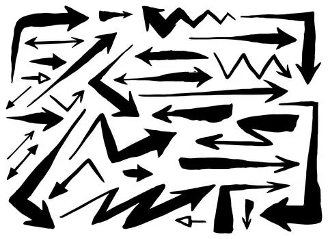 Hand drawn set of different arrows painted with ink brush Stock Illustration