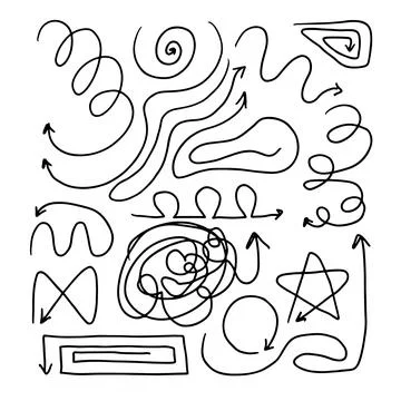 Hand drawn set of different arrows. Collection of lines. Marker line divider, Stock Illustration