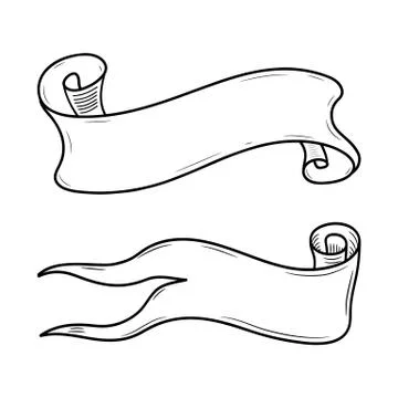 Hand drawn set of different ribbons. Design elements for greeting cards, bann Stock Illustration