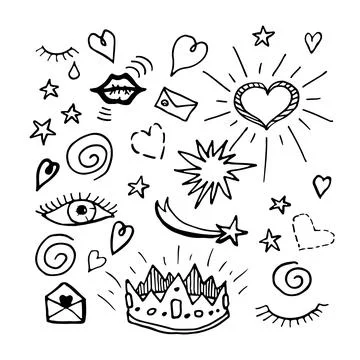 Hand drawn set doodle elements for concept design isolated on white background. Illustrazione stock