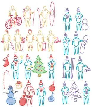 Hand drawn set of doodle human shapes, celebration christmas Stock Illustration