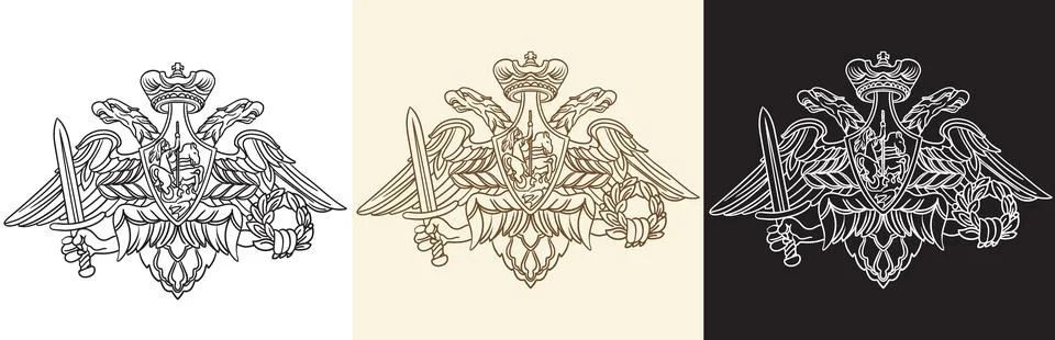 Hand drawn set of double-headed eagle vector cut out illustration Stock Illustration