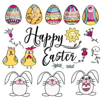 Hand drawn set of Easter design elements.  Perfect for holiday decoration and Illustrazione stock