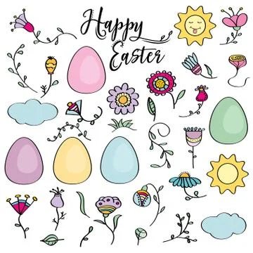Hand drawn set of Easter design elements.  Perfect for holiday decoration and Stockillustratie
