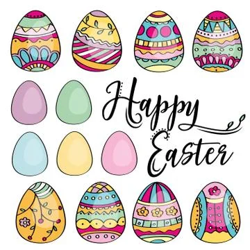 Hand drawn set of Easter eggs.  Perfect for holiday decoration and spring gre Stock Illustration