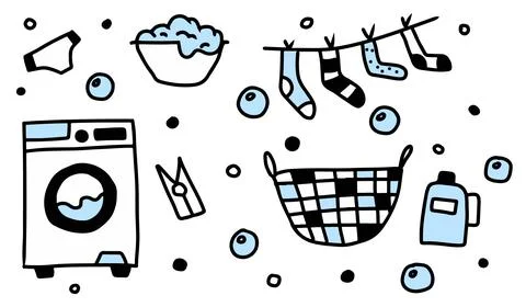 Hand-drawn set of elements for home washing. Stock Illustration