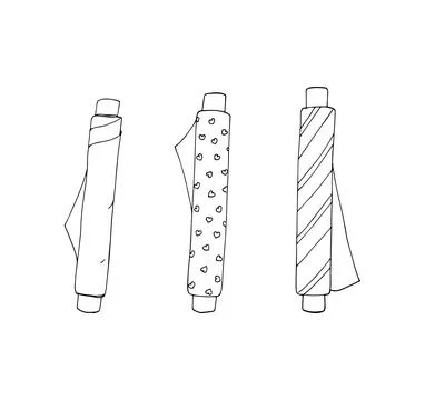 Hand-drawn set of fabric rolls. Sewing textile, and clothing production. Fo.. Stock Illustration