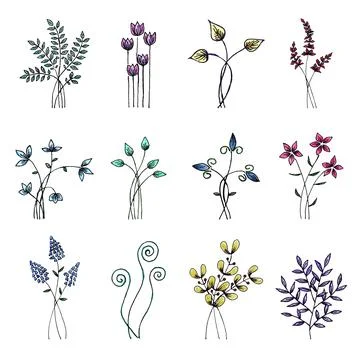 Hand drawn set of flowers Stock Illustration