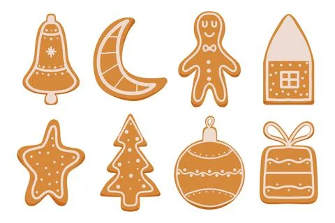 Hand-drawn set of gingerbread. Stock Illustration